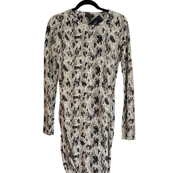 Rag & Bone Tan Snake Poppy Draped Mini Dress Long Sleeve Women's Size M NWT - Picture 3 of 11
